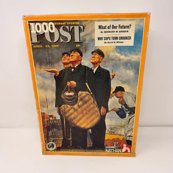 🇺🇸 Vintage Nathan 1000 Piece Puzzle Norman Rockwell Three Umpires SEALED BAG - Picture 2 of 11